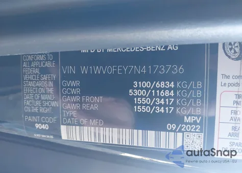 2022 Mercedes-Benz Metris z USA, uszkodzony, nr VIN W1WV0FEY7N4173736